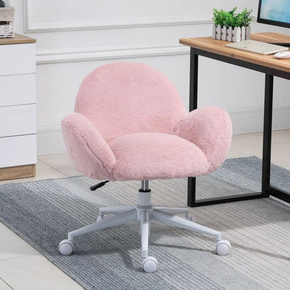 Cozy Pink Fluffy Office Chair with Backrest & Armrests - Perfect for Home Workspace!
