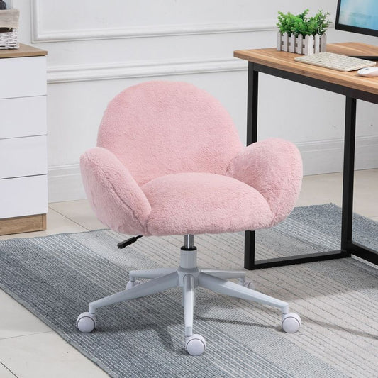 Cozy Pink Fluffy Office Chair with Backrest & Armrests - Perfect for Home Workspace!