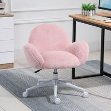 Load image into Gallery viewer, Cozy Pink Fluffy Office Chair with Backrest &amp; Armrests - Perfect for Home Workspace!
