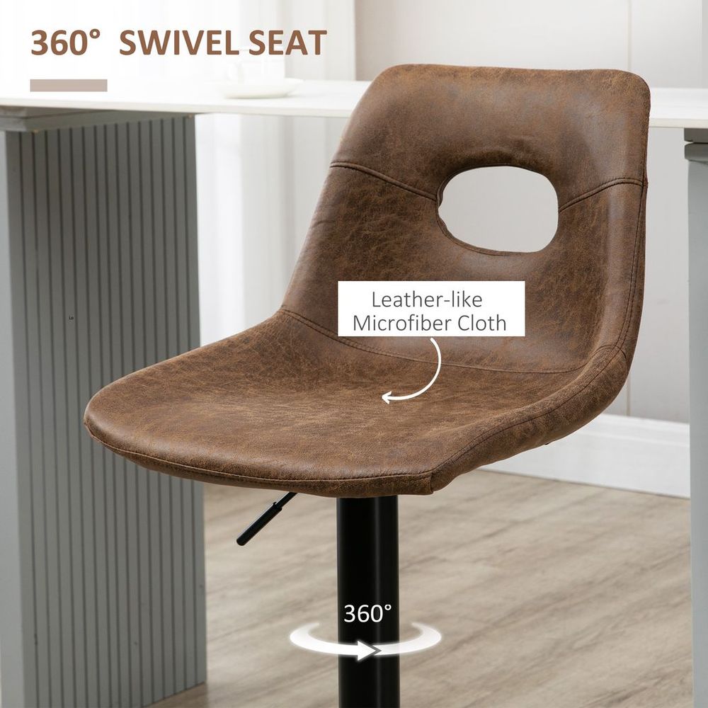 Adjustable Retro Swivel Bar Stools Set of 2 - Chic Brown Leather-Like Design