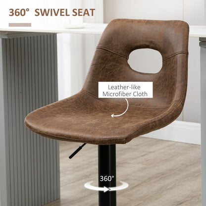 Adjustable Retro Swivel Bar Stools Set of 2 - Chic Brown Leather-Like Design