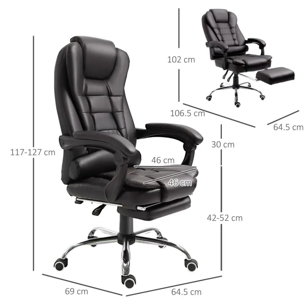 Luxurious High Back Executive Recliner Office Chair with Footrest & Swivel Wheels