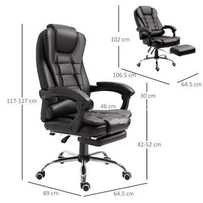 Luxurious High Back Executive Recliner Office Chair with Footrest & Swivel Wheels