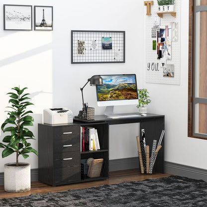 L-Shape Convertible Desk with Drawer & File Cabinet - Black Finish