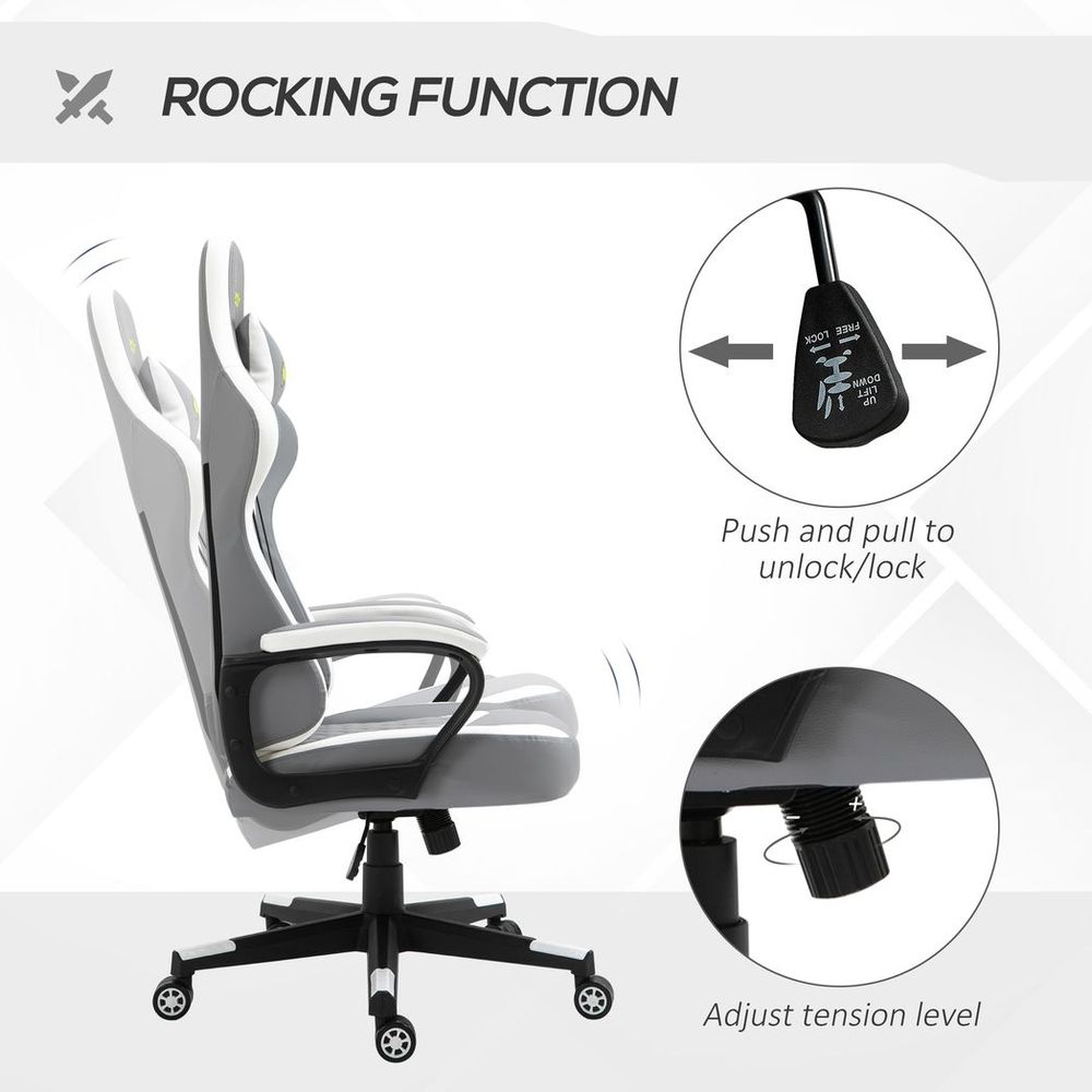 Pro Series Racing Gaming Chair - Ergonomic Comfort & Stylish Design in Grey/White