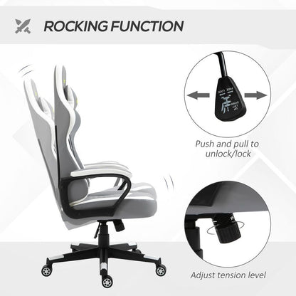 Pro Series Racing Gaming Chair - Ergonomic Comfort & Stylish Design in Grey/White
