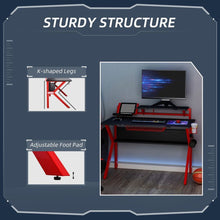 Load image into Gallery viewer, Gaming Desk Computer Table w/ Cup Holder Headphone Hook, Basket, Red
