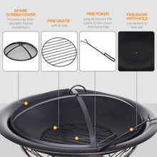 Load image into Gallery viewer, 76cm Outdoor Firepit: Durable Garden Heater with Poker, Cover &amp; Log Grate
