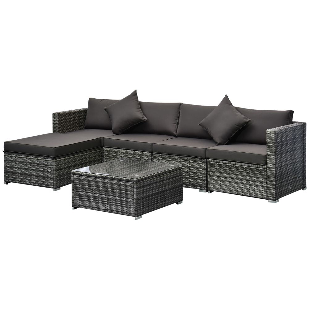 Elegant 6-Piece Outdoor Rattan Sofa Set with Cushion & Glass Top Table