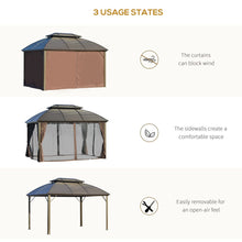 Load image into Gallery viewer, Outsunny 3m Hardtop Steel Gazebo with Double Roof &amp; Net Curtains - Brown
