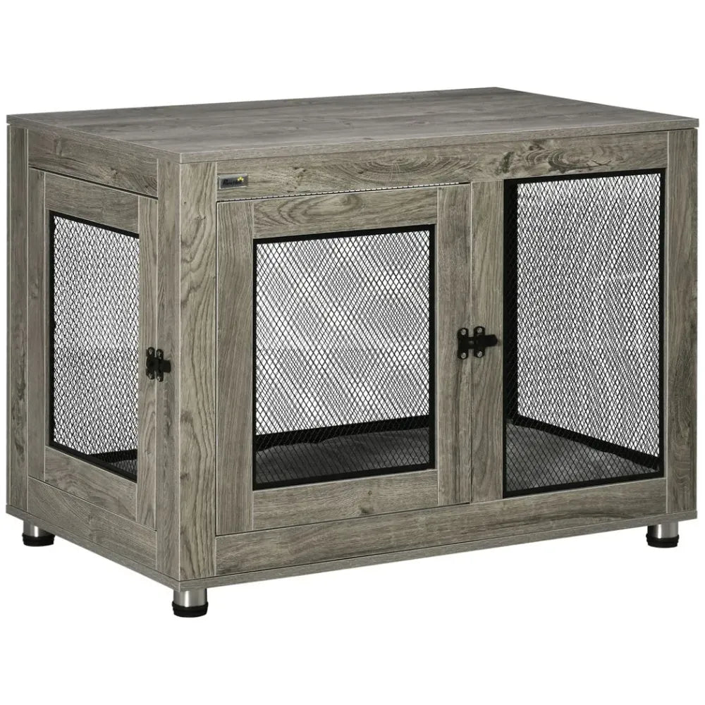 Luxury Dog Kennel End Table: Soft Cushion & Secure Dual Doors for Pets