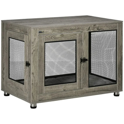 Luxury Dog Kennel End Table: Soft Cushion & Secure Dual Doors for Pets