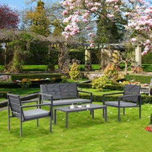 Load image into Gallery viewer, 4-Piece Outdoor Garden Sofa Set with Cushions &amp; Coffee Table - Sleek Grey
