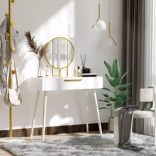 Load image into Gallery viewer, Elegant White HOMCOM Dressing Table with Round Mirror &amp; Gold Accent Drawers
