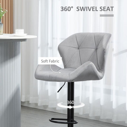 Set of 2 Elegant Velvet Bar Stools with Sturdy Metal Base - Grey Chic Design