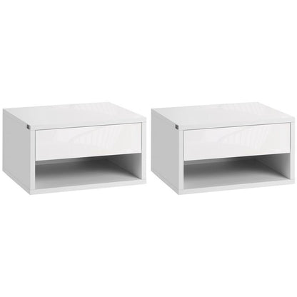 Dual Floating Bedside Tables with Drawers - Space-Saving Wall-Mounted Design