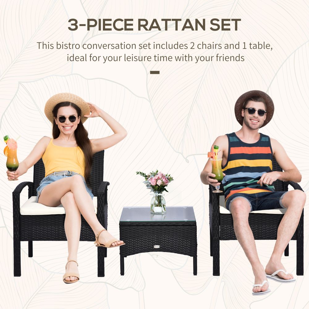 Outsunny Chic 2-Seater Rattan Bistro Set - Durable Steel Frame for Outdoor Bliss