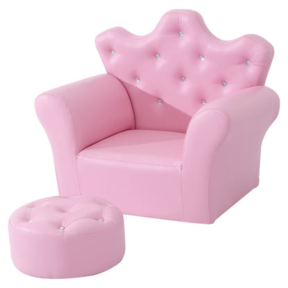 Delightful Kids Pink PU Leather Sofa Set with Free Footstool - Cozy Comfort!