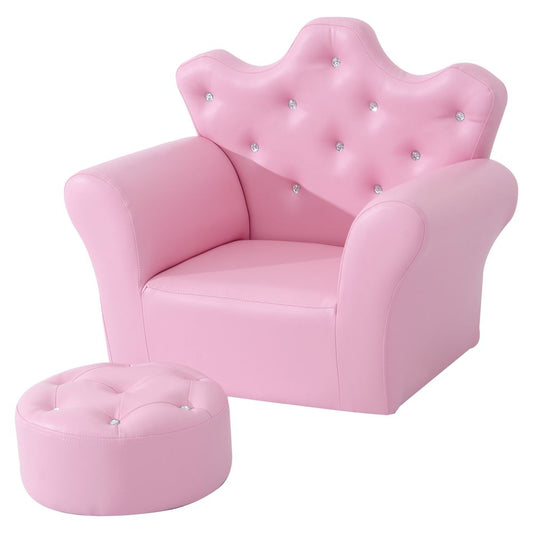 Delightful Kids Pink PU Leather Sofa Set with Free Footstool - Cozy Comfort!