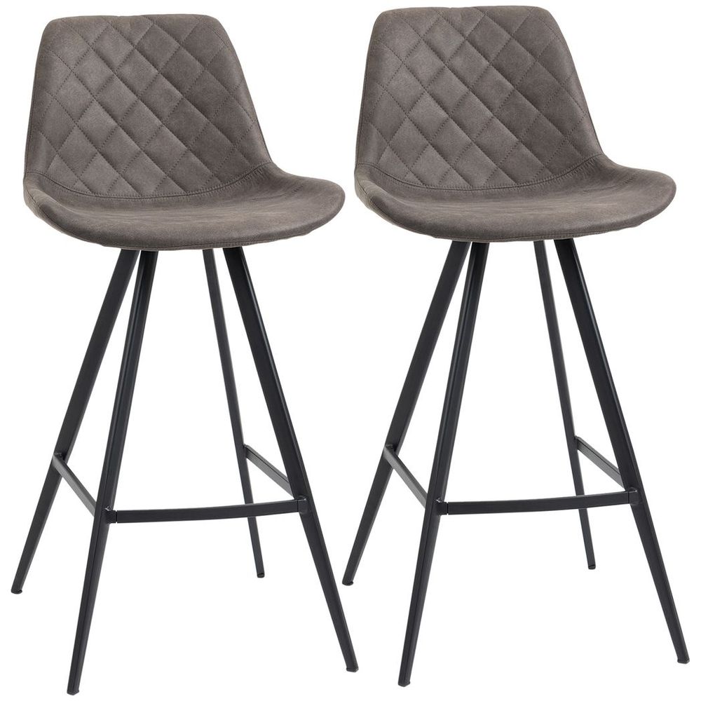 Vintage Duo: Dark Grey PU Leather Bar Stools with Steel Frame - Set of 2