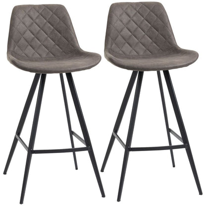 Vintage Duo: Dark Grey PU Leather Bar Stools with Steel Frame - Set of 2
