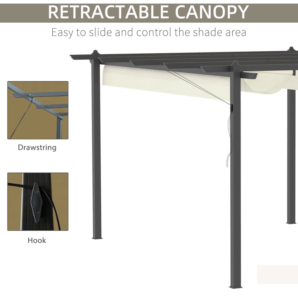Adjustable 4x3m Aluminum Pergola Gazebo with Retractable Canopy - Cream White