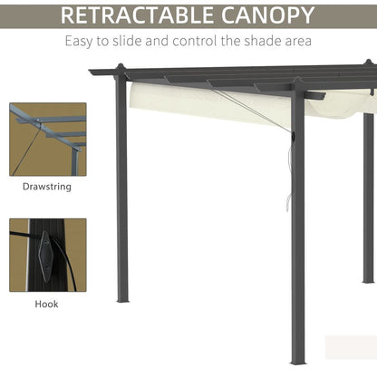 Adjustable 4x3m Aluminum Pergola Gazebo with Retractable Canopy - Cream White