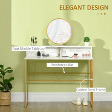 Load image into Gallery viewer, Elegant White Faux Marble Vanity Table with Round Mirror - Dreamy Makeup Station
