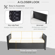 Load image into Gallery viewer, Luxurious 3-Seater Black Rattan Sofa: Stylish Outdoor Patio Lounge Furniture
