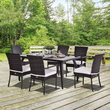 Load image into Gallery viewer, Elegant 6-Seater Brown Rattan Garden Dining Set with Tempered Glass Table

