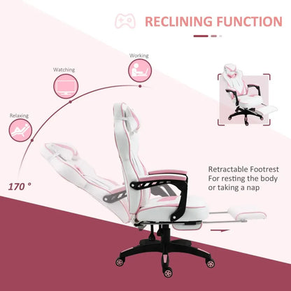 Vinsetto Ergonomic Gaming Chair - Reclining, Footrest & Stylish Pink Design
