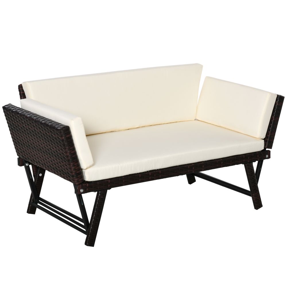 Outsunny 2-in-1 Rattan Convertible Sofa Daybed – Stylish Outdoor Relaxation
