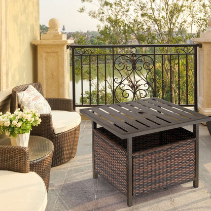 Outsunny Rattan Outdoor Coffee Table with Umbrella Hole & Storage Box