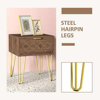 Glam Chic HOMCOM Bedside Table: Gold Legs & Modern Drawer for Stylish Storage