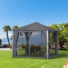 Load image into Gallery viewer, Spacious 2.6m Wood Grain Gazebo with Mesh Curtains - Elegant Sun Shelter
