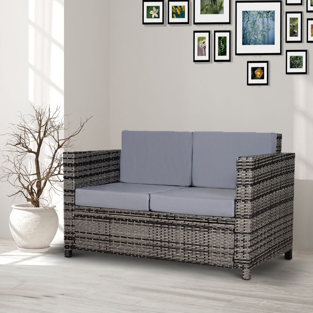 Luxurious 2-Seater Grey Wicker Outdoor Sofa - Weather Resistant Comfort