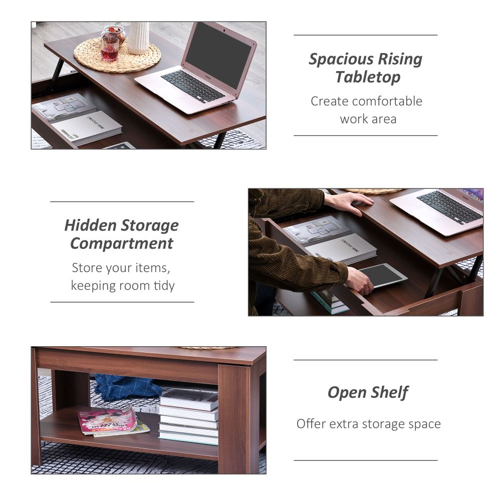 Stylish Lift-Top Coffee Table with Hidden Storage - Natural Wood Grain