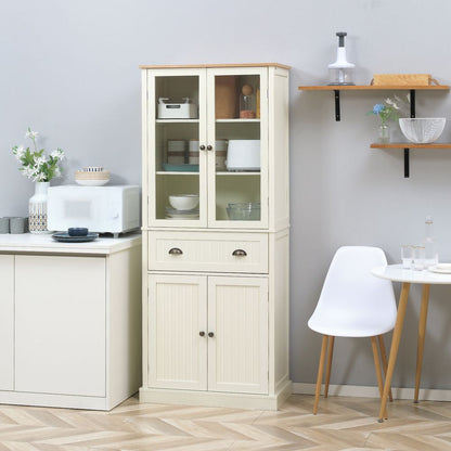 Elegant 5-Tier Kitchen Cupboard with Adjustable Shelves - Cream Finish