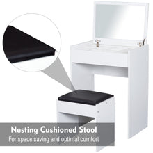 Load image into Gallery viewer, Elegant White Dressing Table Set with Padded Stool &amp; Flip-Up Mirror

