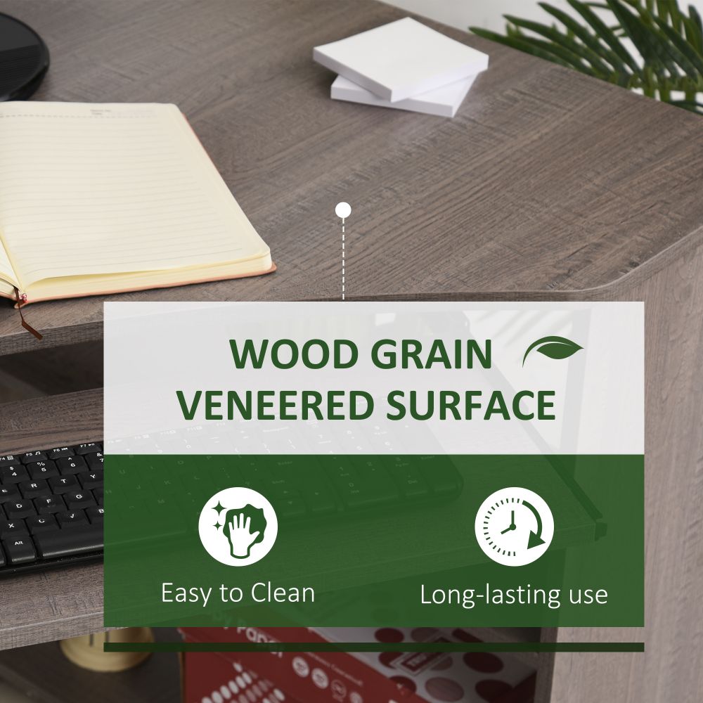 Space-Saving L-Shaped Corner Computer Desk with Dual Shelves - Grey Elegance