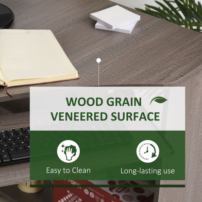 Space-Saving L-Shaped Corner Computer Desk with Dual Shelves - Grey Elegance