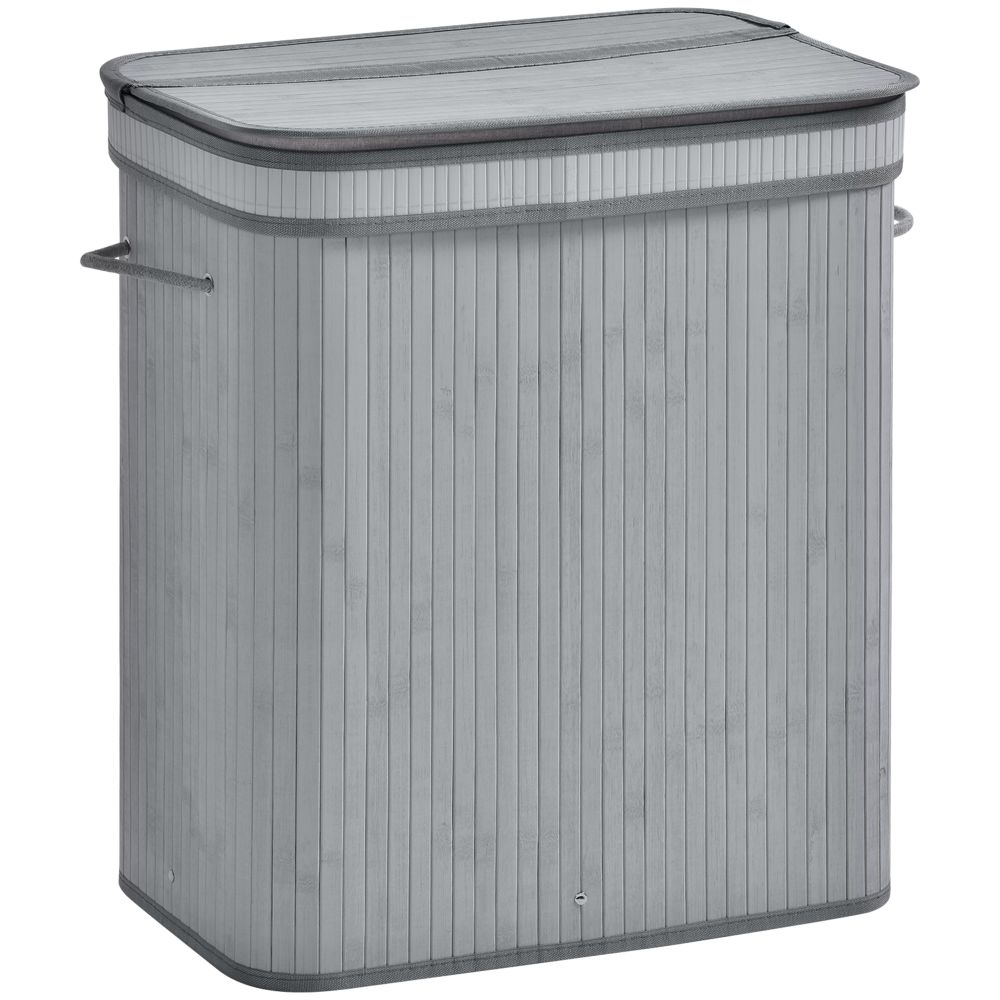 100L Grey Bamboo Laundry Basket with Flip Lid - Stylish & Water-Resistant!
