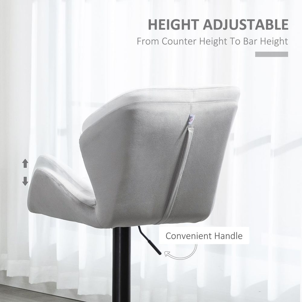 Set of 2 Elegant Velvet Bar Stools with Sturdy Metal Base - Grey Chic Design