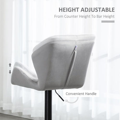 Set of 2 Elegant Velvet Bar Stools with Sturdy Metal Base - Grey Chic Design