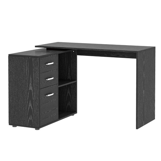 L-Shape Convertible Desk with Drawer & File Cabinet - Black Finish