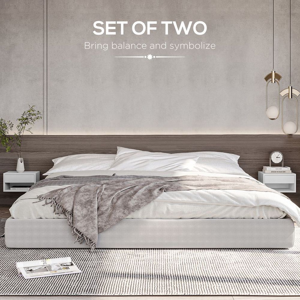 Dual Floating Bedside Tables with Drawers - Space-Saving Wall-Mounted Design