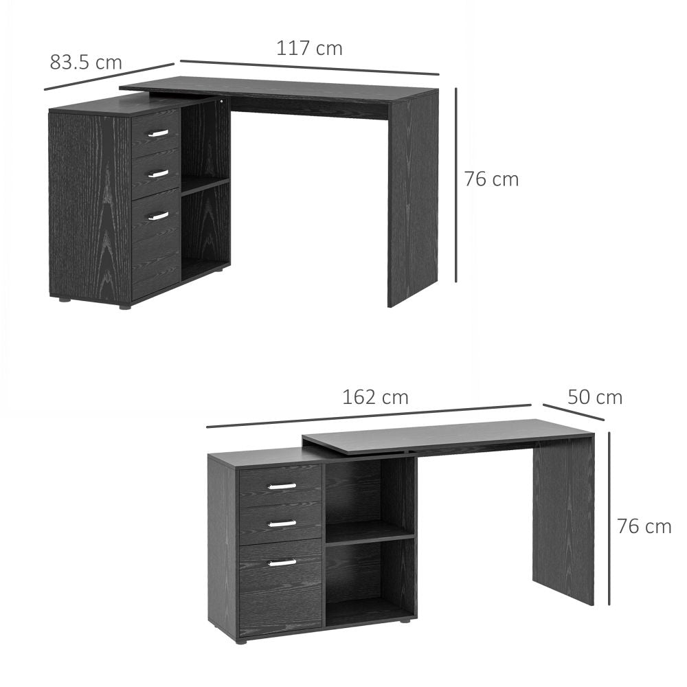 L-Shape Convertible Desk with Drawer & File Cabinet - Black Finish