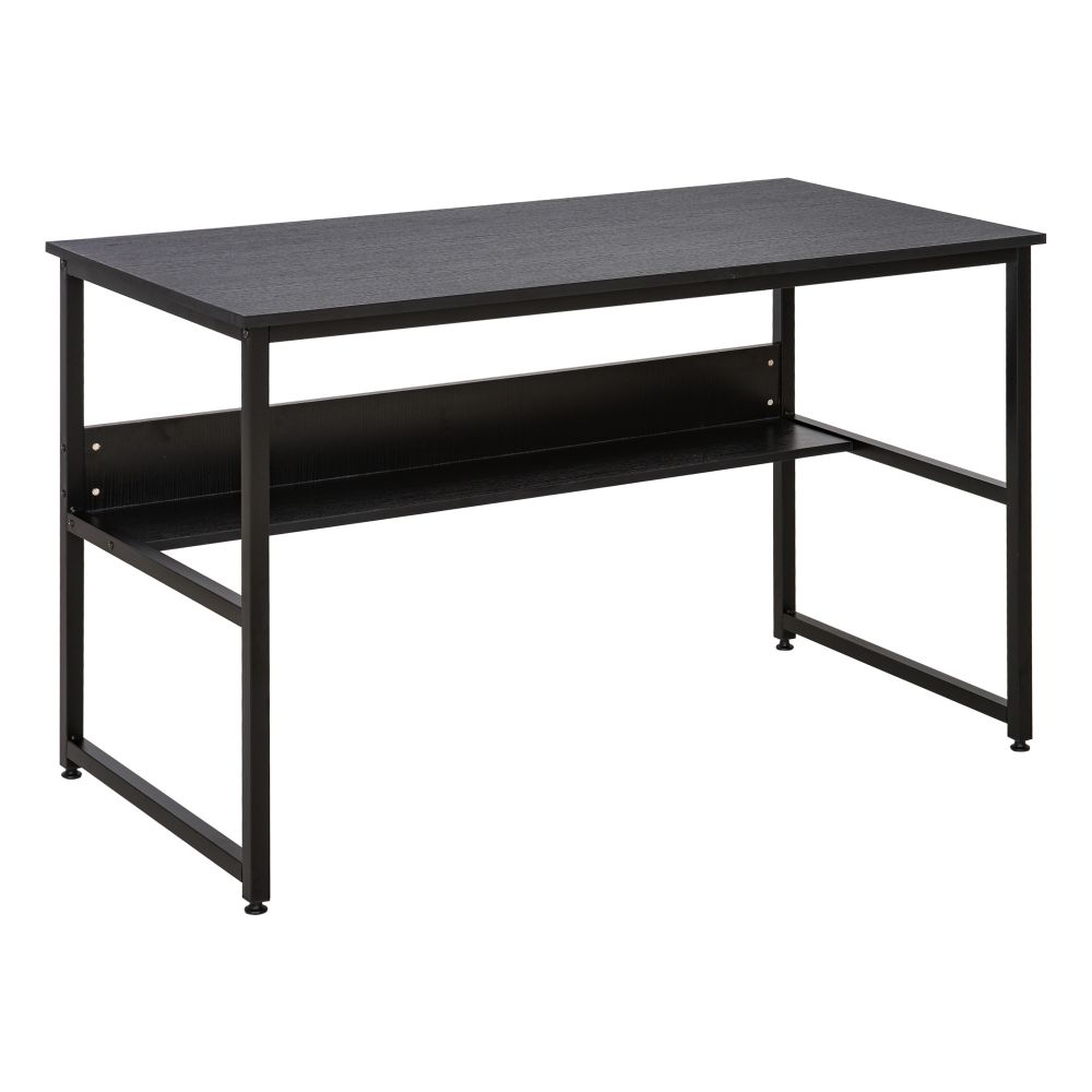 Stylish 2-Tier Black Writing Desk with Metal Frame & Storage Shelves