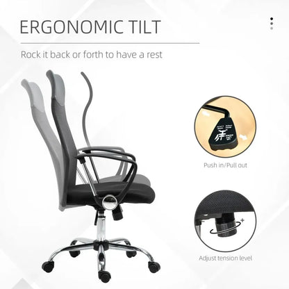 Ergonomic High Back Mesh Office Chair with Faux Leather & Adjustable Features