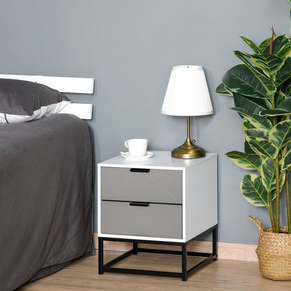 Stylish 2-Drawer Bedside Cabinet with Sturdy Metal Base - Modern Storage Solution
